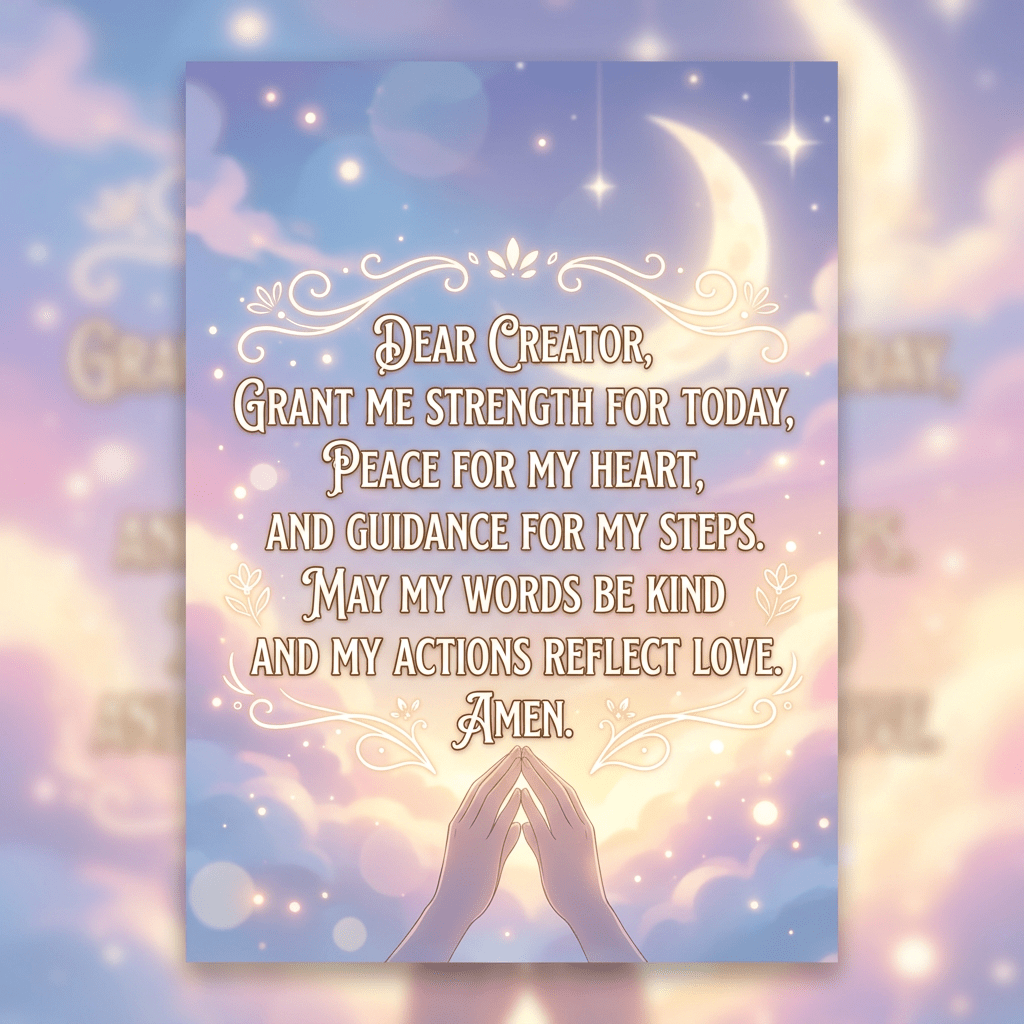 Prayer requesting strength, peace, kindness, and love in daily actions